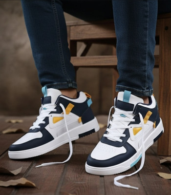 T-ROCK Party Wear Casual Stylish Sneakers Shoes for Men and Boys Sneakers For Men(White, Black, Yellow , 9)