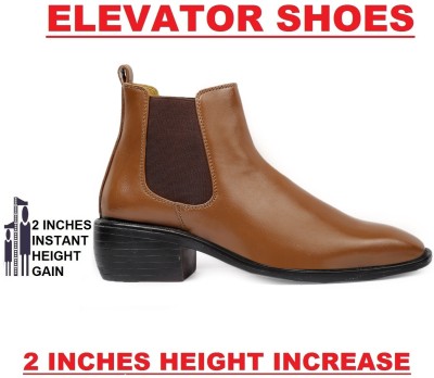 BXXY Men's New Arrival Faux Leather Material Height Increasing Elavetor Tan Office Wear Chelsea Boots Boots For Men(Tan)