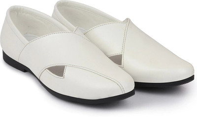 FAUSTO Criss Cross Slip On Wedding Party Juttis and Mojaris For Men(White , 12)