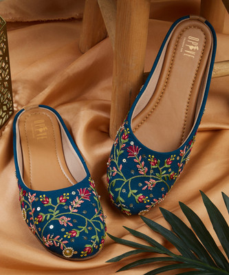 Opive Fashion Hub Women's Handmade Jutti,Ethnic Shoes Ethnic Mule for Women Bellies For Women(Blue , 7)