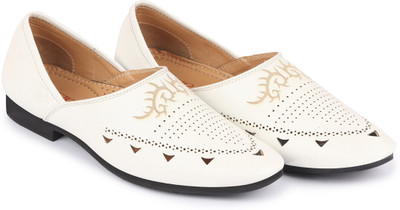 FAUSTO Ethnic Wedding Party Laser Cut Perforated Design Slip On Juttis and Mojaris For Men(White , 9)
