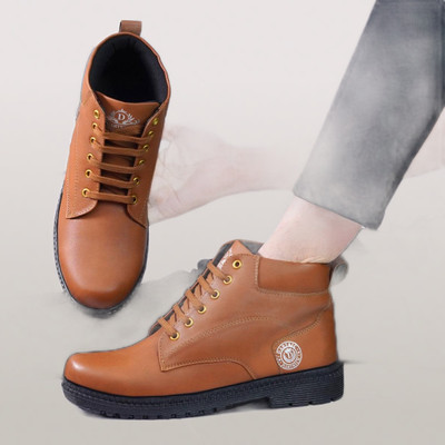 DARTKICK Stylish Men's Casual Lace-Up Boots For Men(Tan , 9)