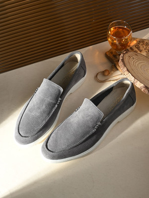 Just Leather Men Classic Suede Leather Loafers - Cushioned Comfort, Durable & Everyday Luxury Loafers For Men(Grey , 9)