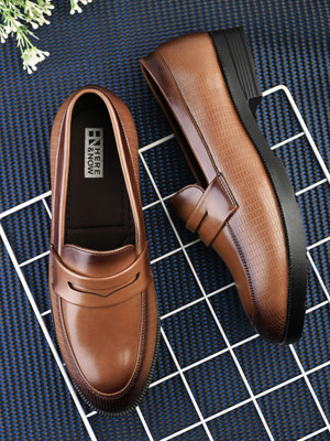 HERE&NOW Men tan solid leatherette formal slip on durable moccasins penny loafers shoes Slip On For Men(Tan , 9)