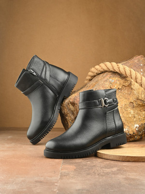 Roadster Stylish Textured Ankle Length Versatile Boots For Women(Black , 8)