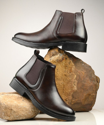 Layasa Men High Top Chelsea Slip-On Chukka Height Increasing Boots For Men(Brown , 9)