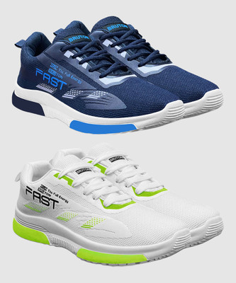 BRUTON Combo Pack of 2 Trendy & Stylish Sports Shoes Running Shoes For Men(Blue, White , 9)