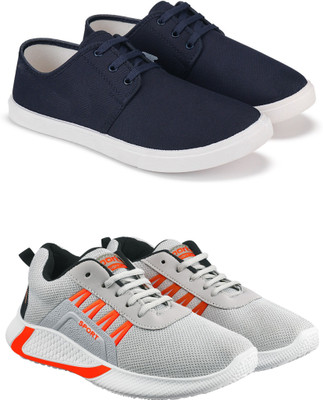 Free Kicks Combo Of 2 Shoes FK-201 & FK-444 Sneakers For Men(Grey, Dark Blue , 7)