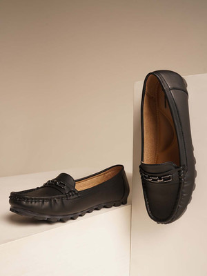 jm looks Loafers For Women(Black , 9)