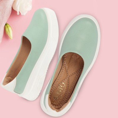 FAUSTO Outdoor Fashion Comfort Height Enhance Platform Heel Ballerina Slip On Shoes Mojaris For Women(Green)