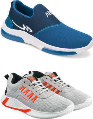 Free Kicks Combo Of 2 Shoes FK-Mexico & FK-444 Sneakers For Men(Grey, Orange , 8)