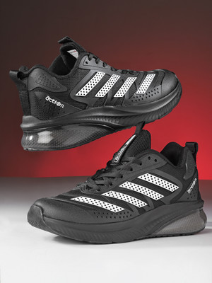 action Athleo NITRO 221 Lightweight Comfortable Stylish Sports Lace Up Running Shoes For Men(Black, White , 6)