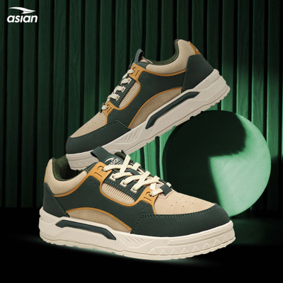 asian Asian Men's Stylish Casual Sneakers | Comfortable Daily Wear Colourblocked Shoes Sneakers For Men(Beige, Green , 9)