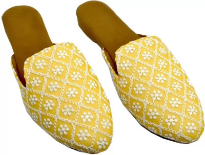 Junik Ethnic Mule For Women(Yellow, White , 5)