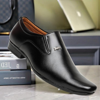 Zixer official Leather Formal shoes for men without lace Semi Formal party shoes Boys Party Wear For Men(Black , 7)