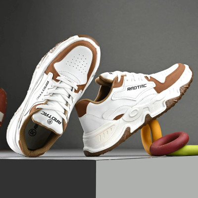 radtac Premium White Brown Sneakers Streetwear-Ready Shoes Party Wear For Men(White, Brown , 7)