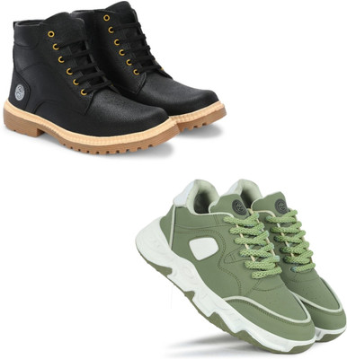 Walkivo Lace Up For Men(Black, Olive , 6)