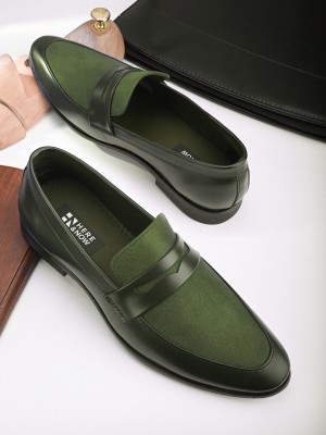 HERE&NOW Green Suede Formal Slip Ons Loafers For Men(Green , 12)