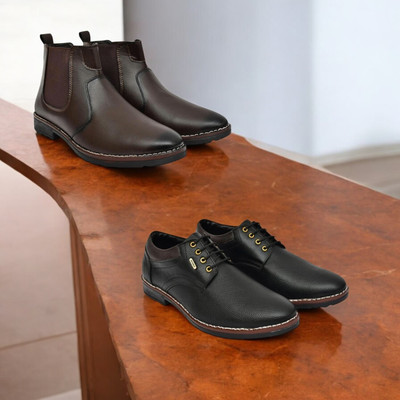 KRITON Trendy & Durable Men’s Boots – Perfect for Everyday Wear Boots For Men(Brown, Black , 8)