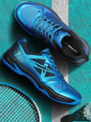 VECTOR X Mettalica Breathable Mesh Upper TPU Film | EVA & Rubber Sole Badminton Shoes For Men(Blue , 7)