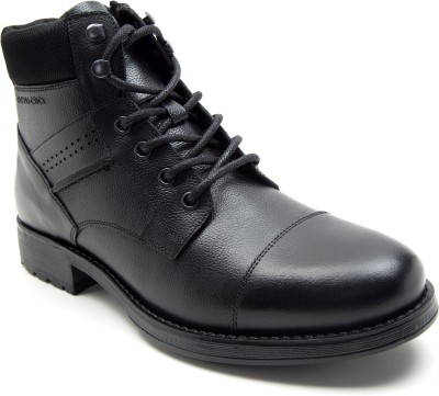THOMAS CRICK Leather Outdoor Durable and Cushioned Lace-Up Zip Support Boots For Men(Black)