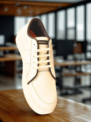PAKSHULA Stylish White Sneakers for Men | Casual Comfort Lace-Up Shoes | Daily Wear Slip On Sneakers For Men(White , 8)