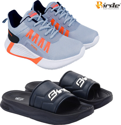 Birde Stylish Combo Pack of 2 Lightweight Gym, Running Shoes With Slides Walking Shoes For Men(Grey, Navy , 10)