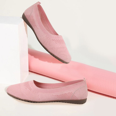 FAUSTO Athleisure Active Wear Knitted Soft Fabric Walking Slip On Ballerina Flat Bellies For Women(Pink , 8)