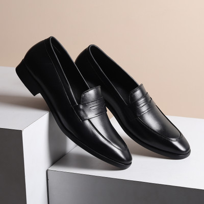 Hayes London Genuine Leather Slip-On Formal Loafers, Lightweight & Comfortable Shoes, Loafers For Men(Black , 6)