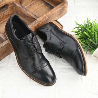 AUSERIO Men's Pull On Lace Up Formal Shoes For Men | Black 10 UK (JM 011) Derby For Men(Black)