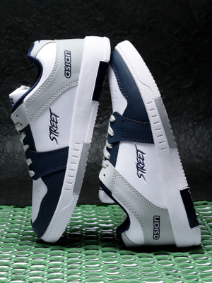 asian Flat Sole Shoes for all Day wear with Memory Cushion Footbed Sneakers For Men(White, Navy , 7)