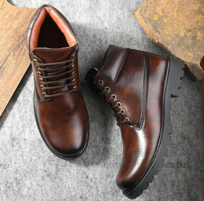 NETRO Classic Leather Ankle Boots for Men – Stylish & Durable Boots For Men(Brown , 9)