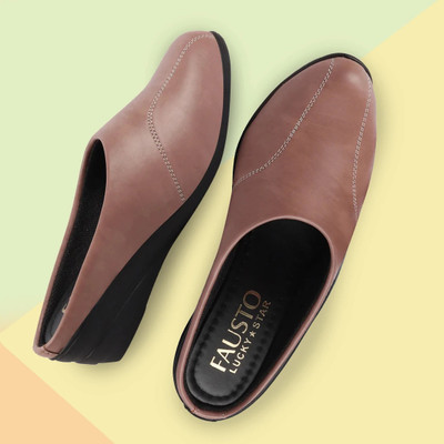 FAUSTO Formal Back Open Platform Wedge Heel Mule Shoes Slip On For Women(Pink , 7)