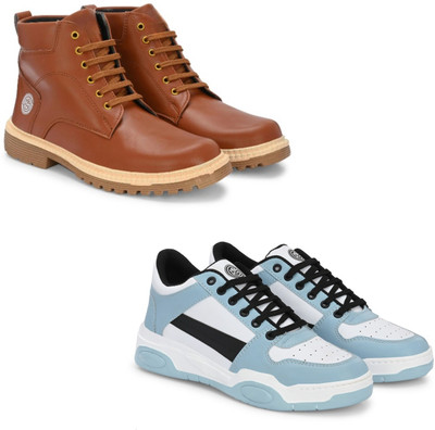 Walkivo Men’s Synthetic leather Shoes | Office & Party Wear Lace‑Up Design Lace Up For Men(Tan, Blue , 7)