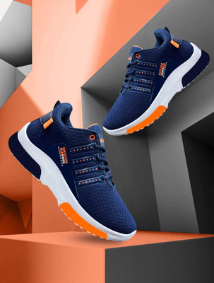BRUTON Modern Trendy Sneakers For Men(Blue, Orange , 6)