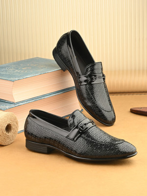 House of Pataudi House Of Pataudi Men Black Faux Leather Formal Slip On Loafers Slip On For Men(Black , 9)