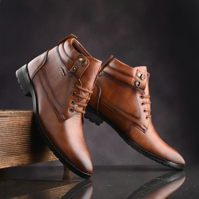 Vellinto Vellinto DUST-OFF Casual Mid-Ankle Synthetic leather Boots For Men Boots For Men(Tan , 6)