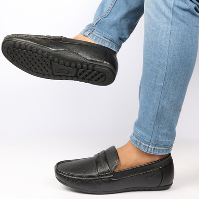 FAUSTO Hand Stitched Textured Design Casual Slip On Moccasins and Loafers For Men(Black , 8)