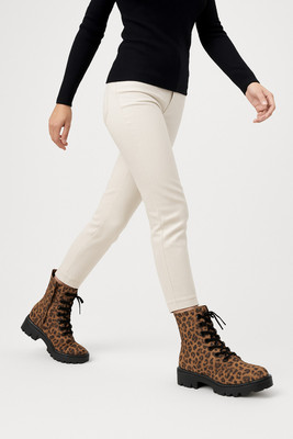 Partner Women’s Leopard Print Boots | Chunky Sole Combat Style | Trendy Winter Fashion Boots For Women(Brown , 6)