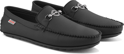PROVOGUE Provogue Men Black Faux Leather Formal Slip On Loafers Slip On For Men(Black , 9)
