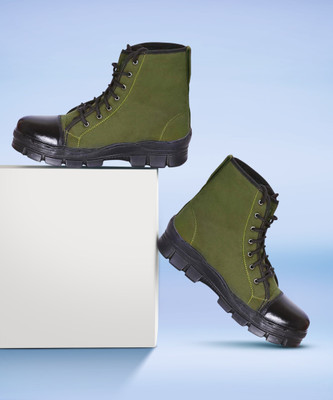 TopamTop Army Boot Boots For Men(Green, Black , 9)