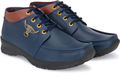 Rising Wolf Synthetic Leather Lightweight Boot for Daily Use | Mild Waterproof Protection Boots For Men(Blue , 8)