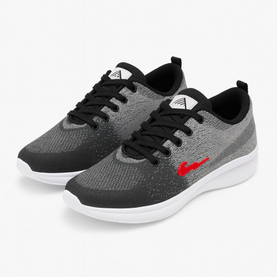 Partner Men Grey-Black Lightweight Mesh Sneakers | Red Accent | Breathable Soft Sole Casuals For Men(Grey , 9)