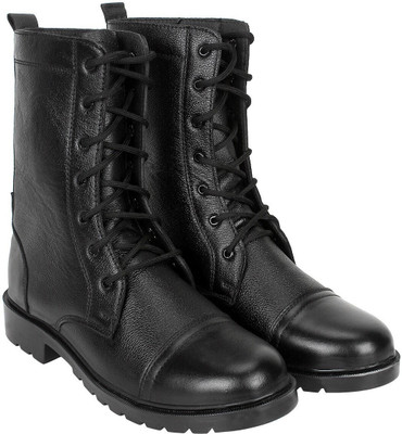 SeeandWear Army Leather Boots Para Commando For Men Lace Up For Men(Black , 8)