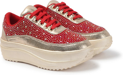VENDOZ WEDDING SHOES For Women(Red, Gold , 5)