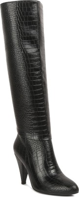 London Rag Black Calf Croco Heel Boots Boots For Women(Black)