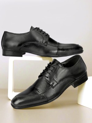 PROVOGUE Cap-Toe Leather Derby Shoes Lace Up For Men(Black , 6)