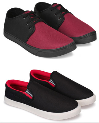 Free Kicks Combo Of 2 Shoes SW-206 & SW-Fitman Sneakers For Men(Black, Red , 6)