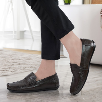 LAHO ClassicEdge Brown Leather Loafers – Elegant Office & Casual Shoes for Men Loafers For Men(Brown , 9)