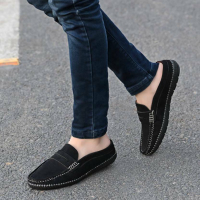 Lorence Fashion Hub Men's Black Half Back Open Loafers For Men(Black) Casual Shoes Loafers For Men(Black , 8)